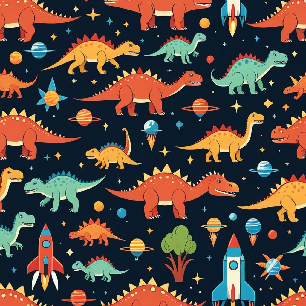 Dinosaurs in Rockets Patterns