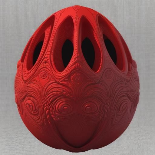 Red Egg with Screaming Faces in Abstract Style