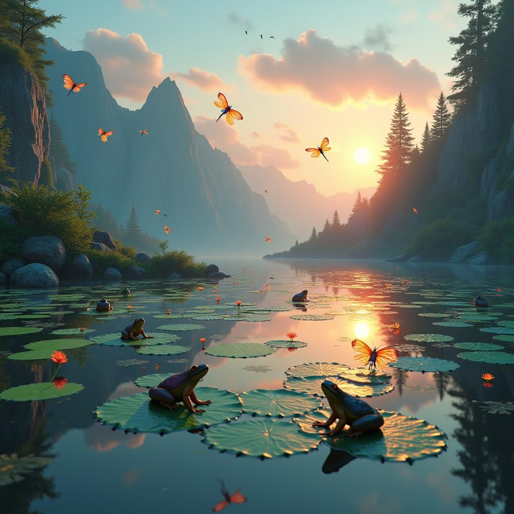 Mountain Pond Fantasy Art in Digital Painting Style