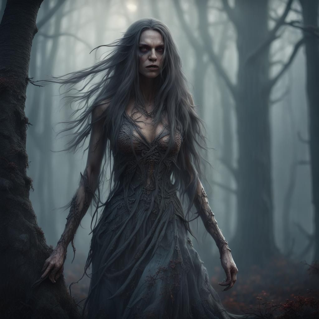 Female Wraith in Misty Forest: Fantasy Concept Art