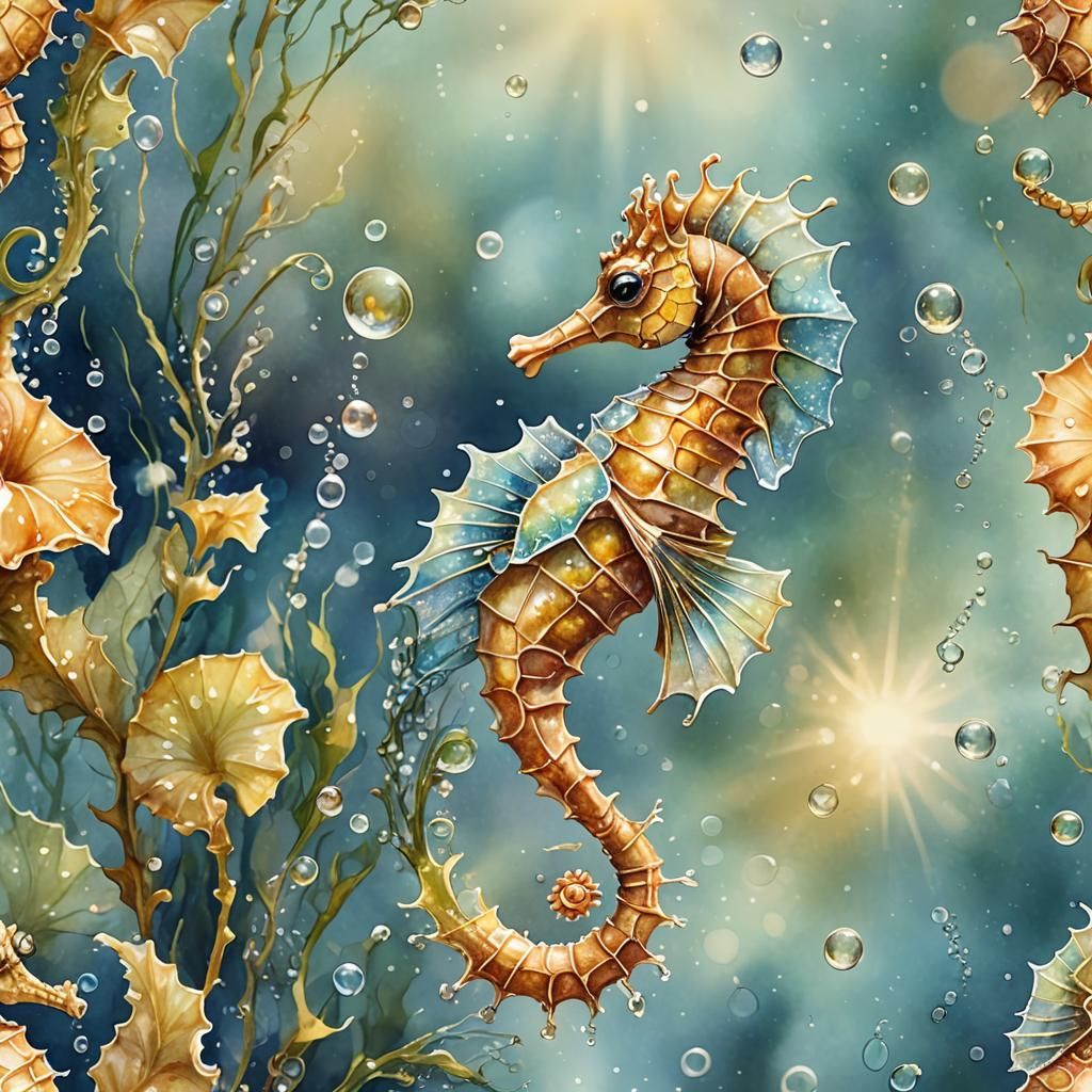 Iridescent Winged Seahorse in Magical Realism Style