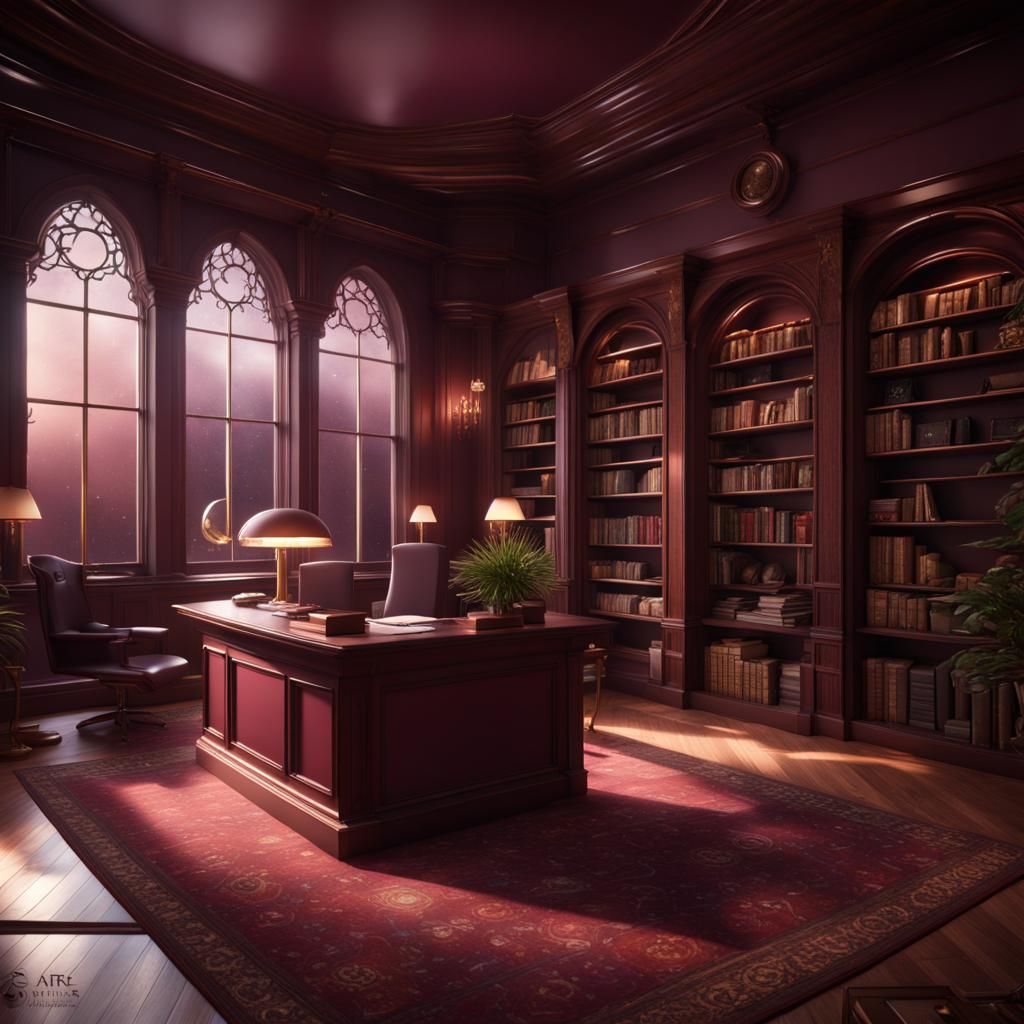 Library Reception Area with Starry Night View