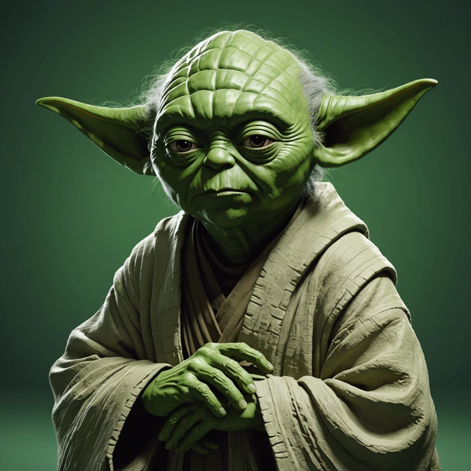 Yoda's Sadness: Hyperrealistic Green 3D Portrait