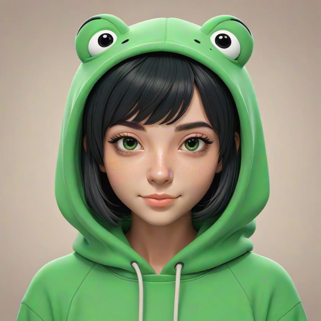 Italian Girl in Frog Green Kigurumi