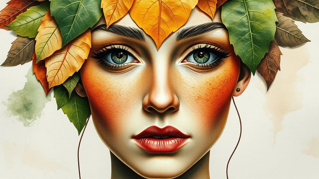 Leaf Vein Face: A Naturalistic Collage Portrait