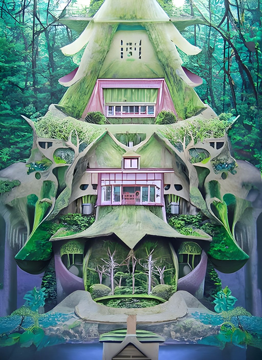Mystical House in Enchanted Forest Illustration