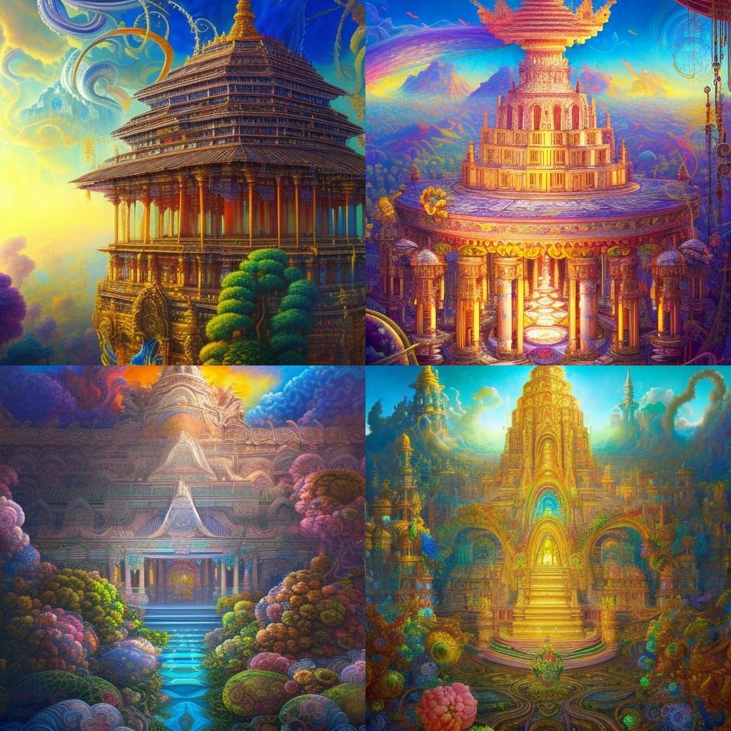Serene Temple in the Sky: Solarpunk Digital Art