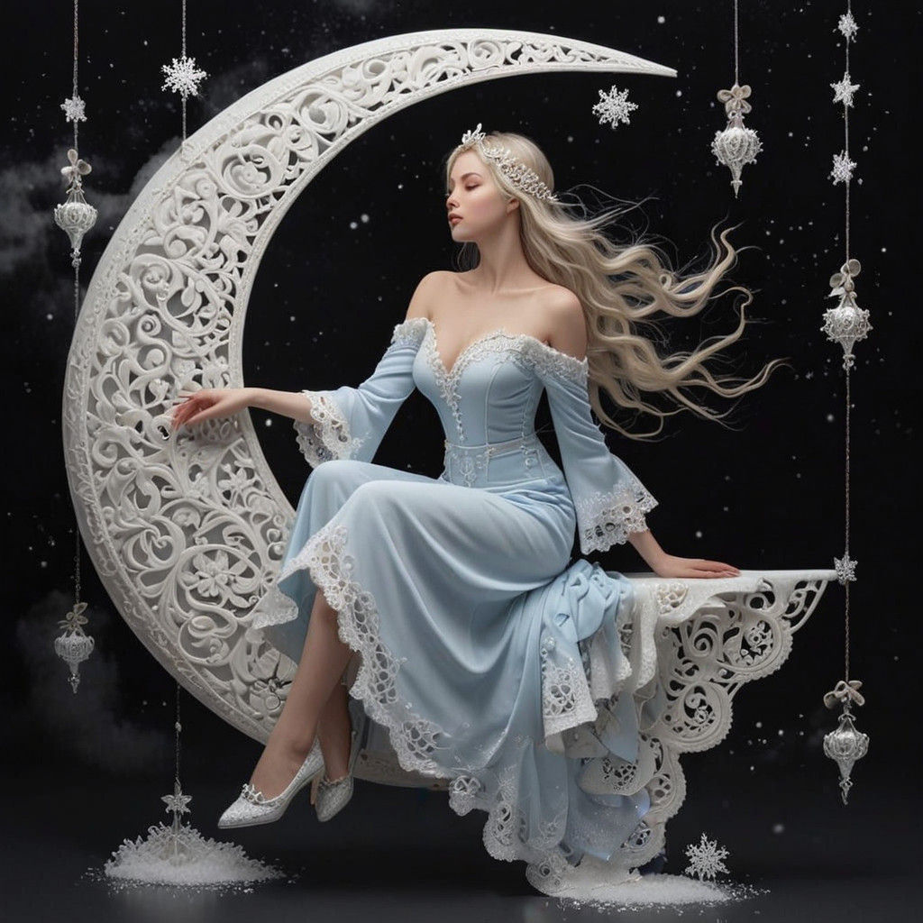Snow Maiden Glows on the Crescent Moon