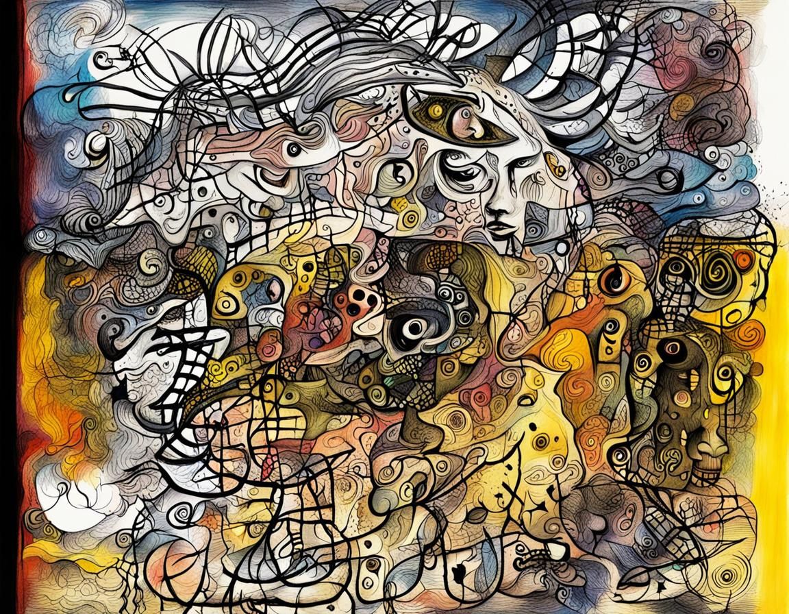 Surreal Crescent Moon in Outsider Art Style