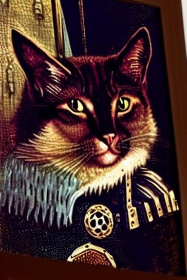 Cat Knight in Shining Armour, Oil Painting