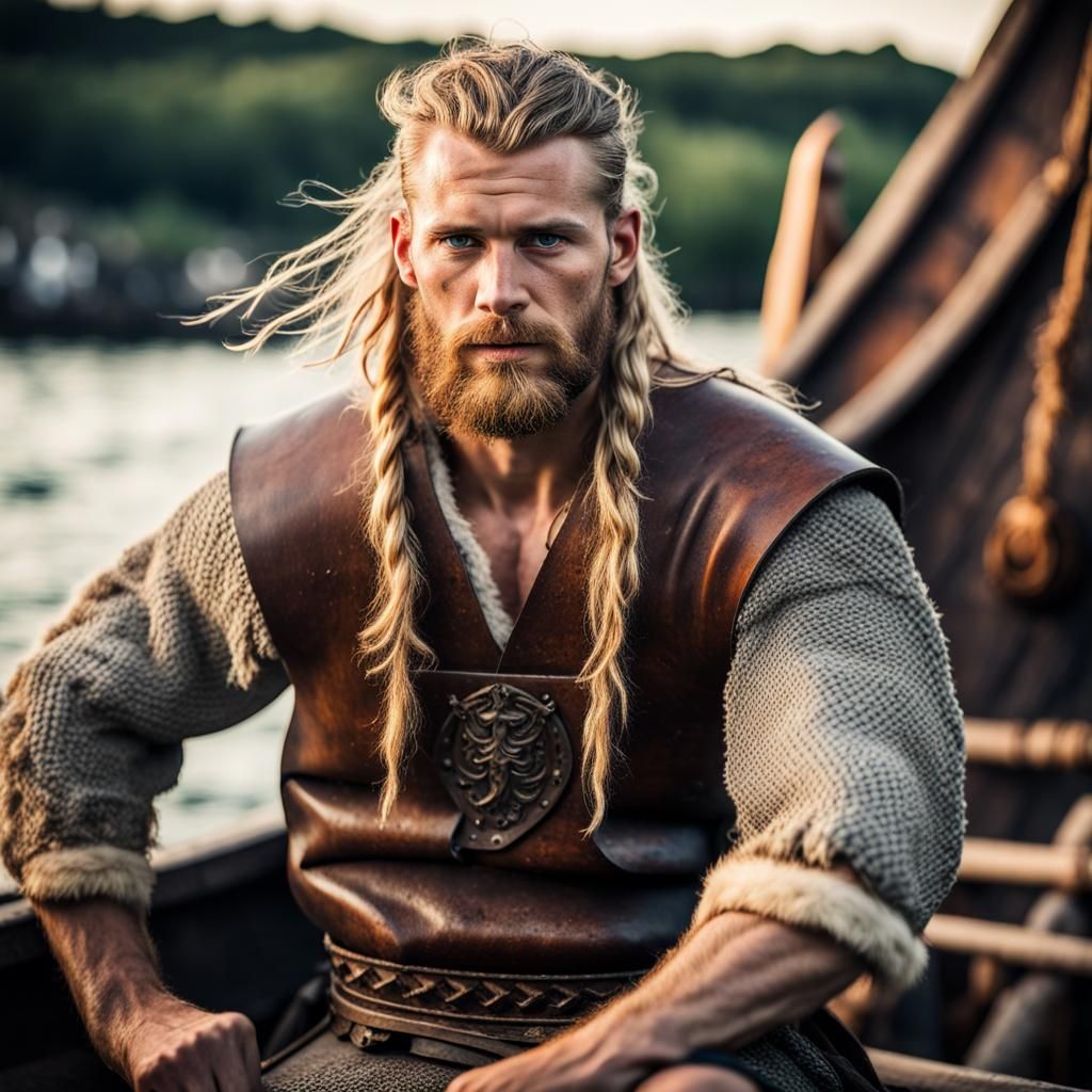 Viking Warrior in Harbour at Dusk