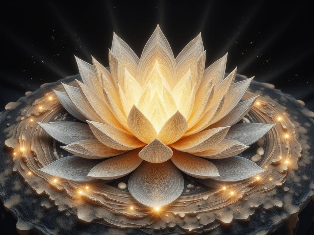 Elegant Fantasy Object with Swirling Sand and Lotus Blossom