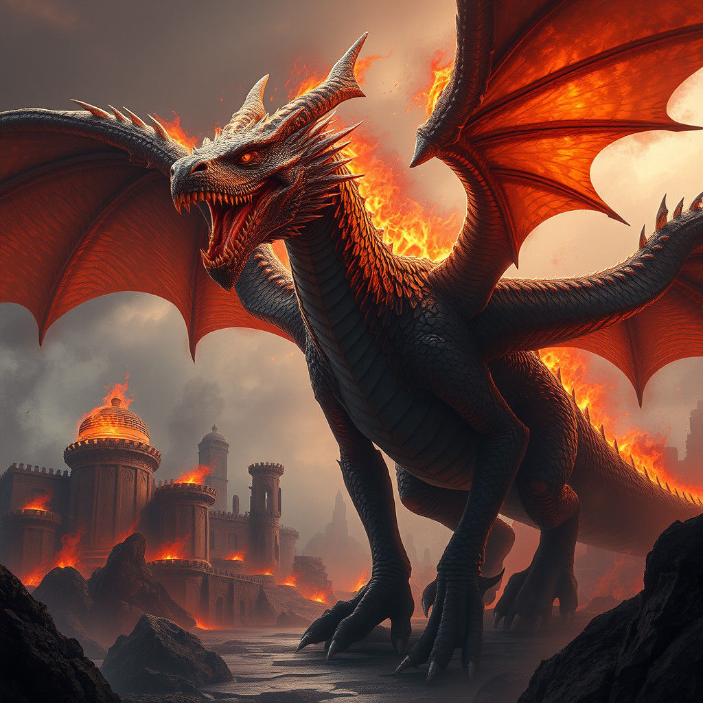 Majestic Fire Dragon in Mystical Ruins