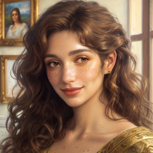 Beautiful Greek Woman Smiling: Impressionist Oil Painting