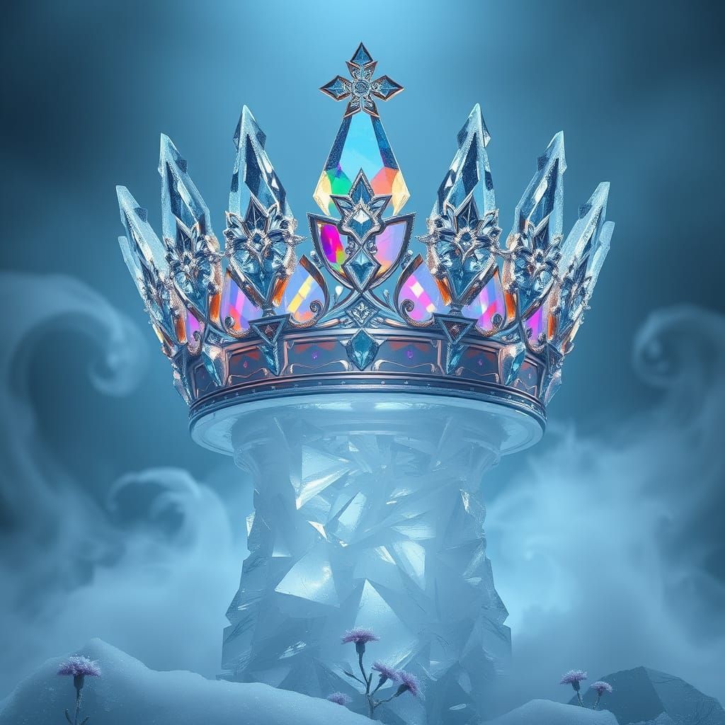 Majestic Ice Crystal Crown in Ethereal Frozen Landscape