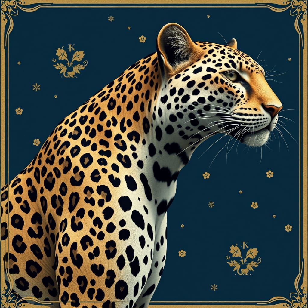 A toile de joy style leopard print with intense blue background. The leopard has a blue background with a white pattern ...