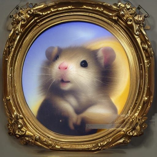 Tiny Hamster in Zero Gravity, Baroque Style Oil Painting