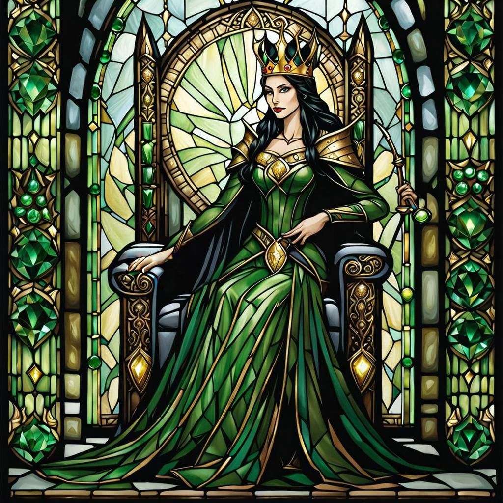 Stained Glass Mosaic of a Queen on Her Throne