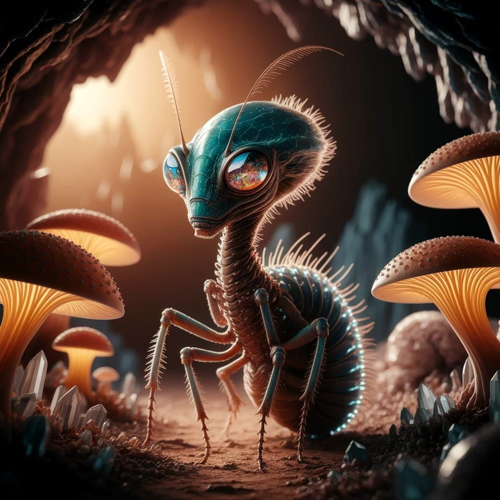 Alien Insect in Subterranean Glowing Garden