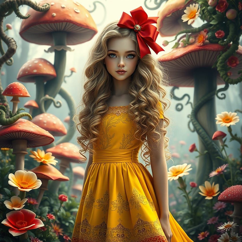 Lost Lady in Whimsical Wonderland Scene