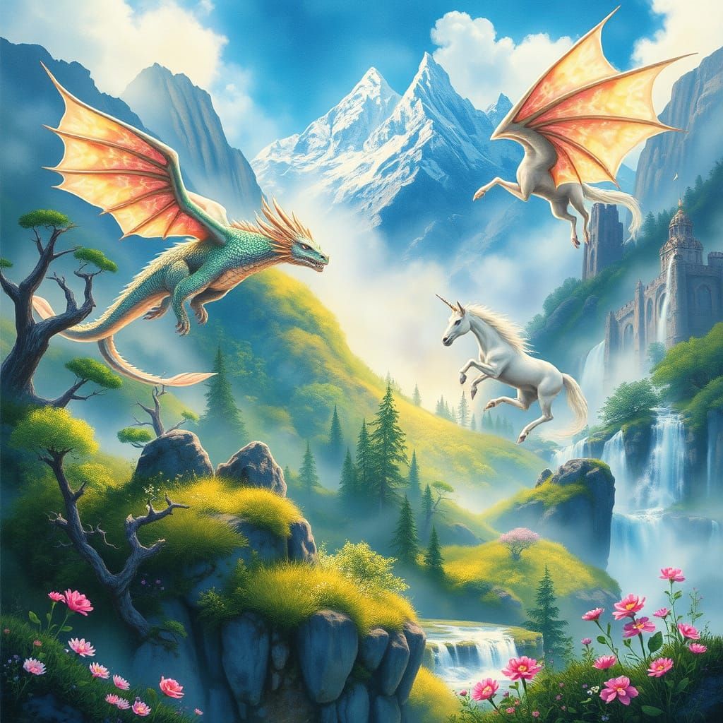 Enchanted Realms of Aethoria in Dreamy Watercolor