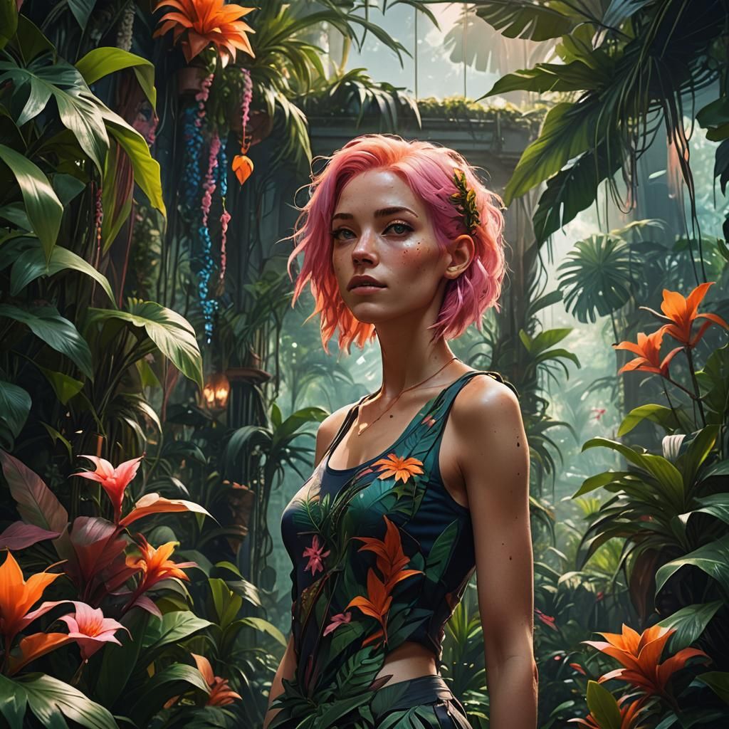 Lush Indoor Tropical Garden Concept Art