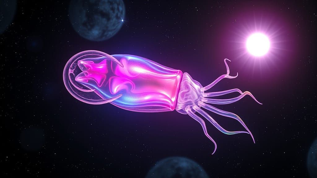 Luminous Cosmic Cuttlefish Radiates Vibrant Auras Amidst Ste...