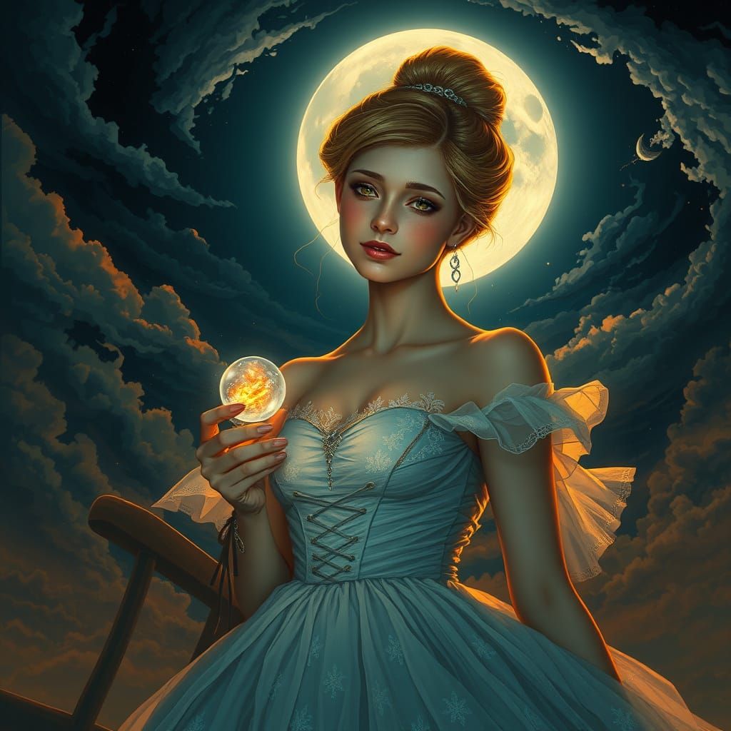 Wistful Cinderella Under the Enchanted Moon