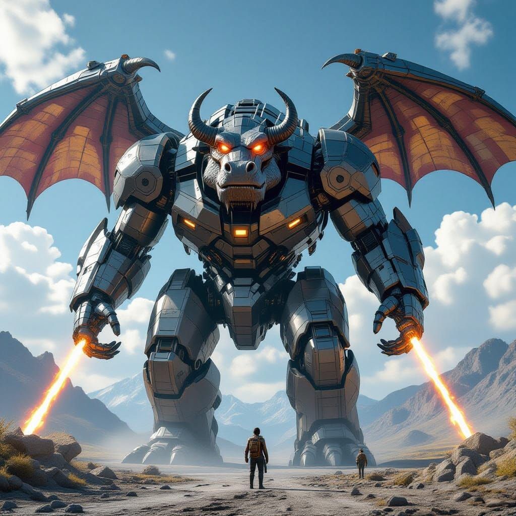 Colossal Titan Fusion with Mech Details and Dragon Wings