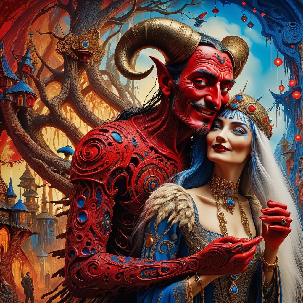 Surreal Marriage of Baba Yaga and Asmodeus