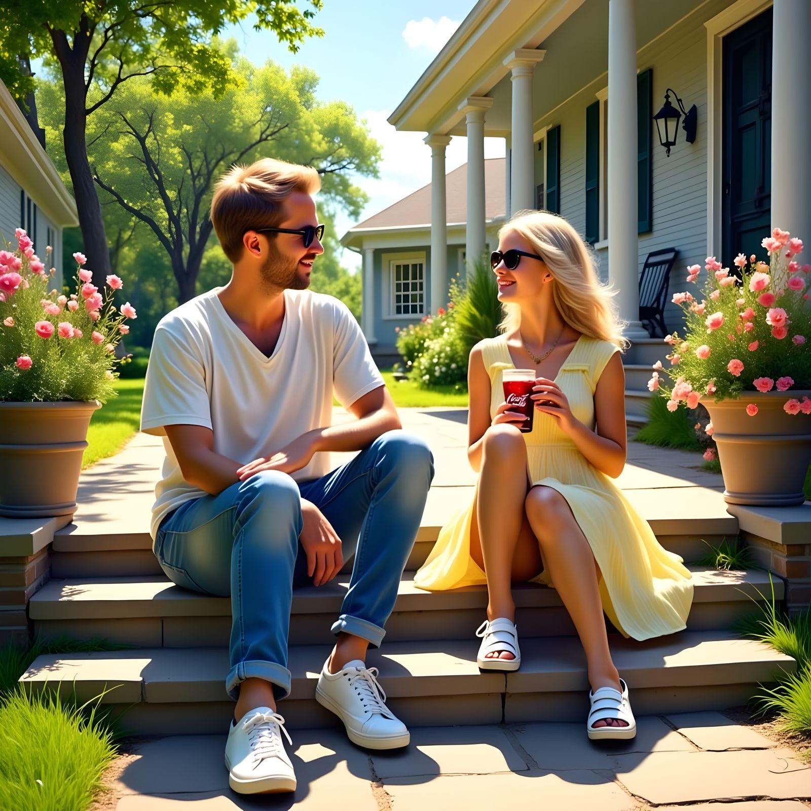 1970s Summer Afternoon with a Blonde Girl in Minidress