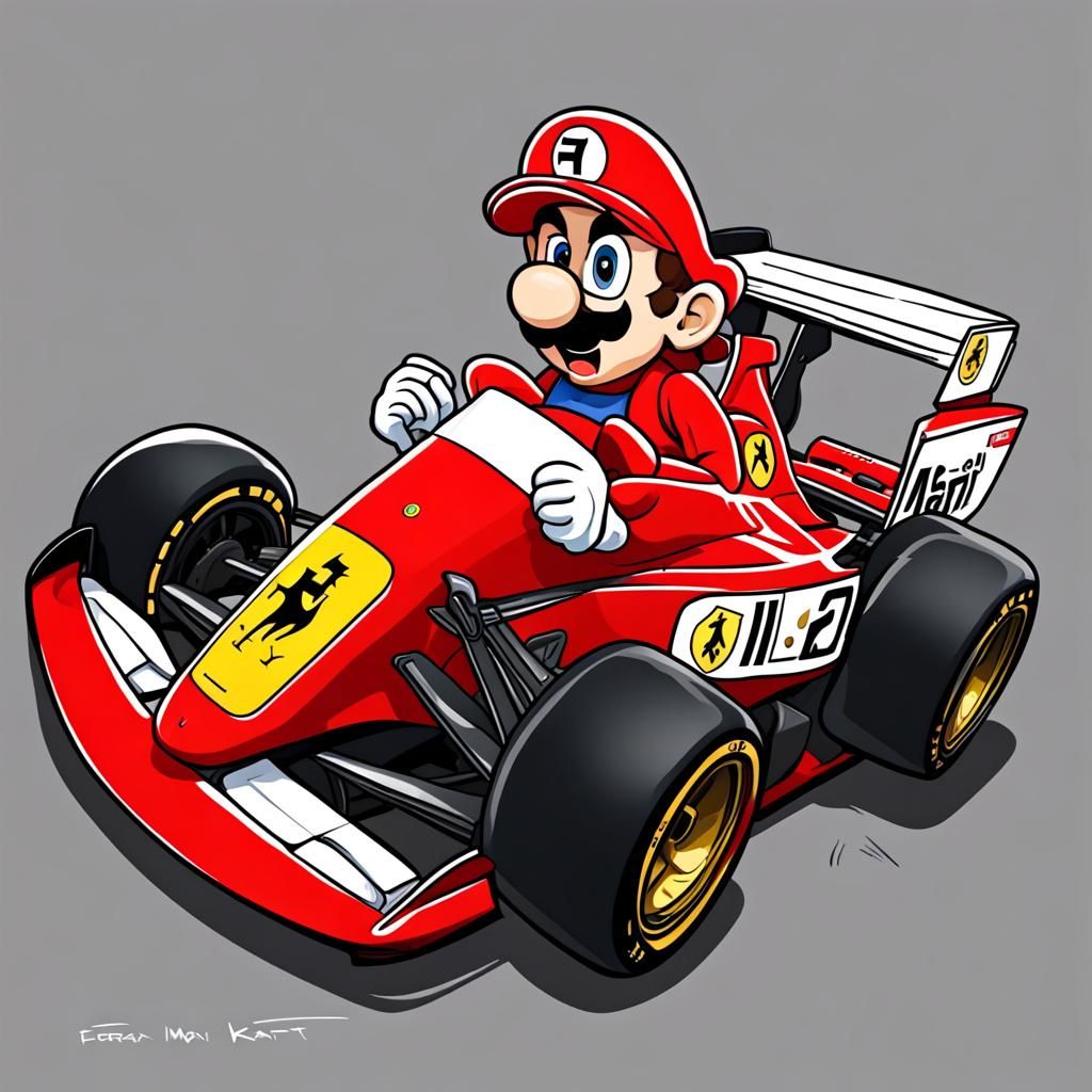 Ferrari F1 Mario Kart Cartoon Art