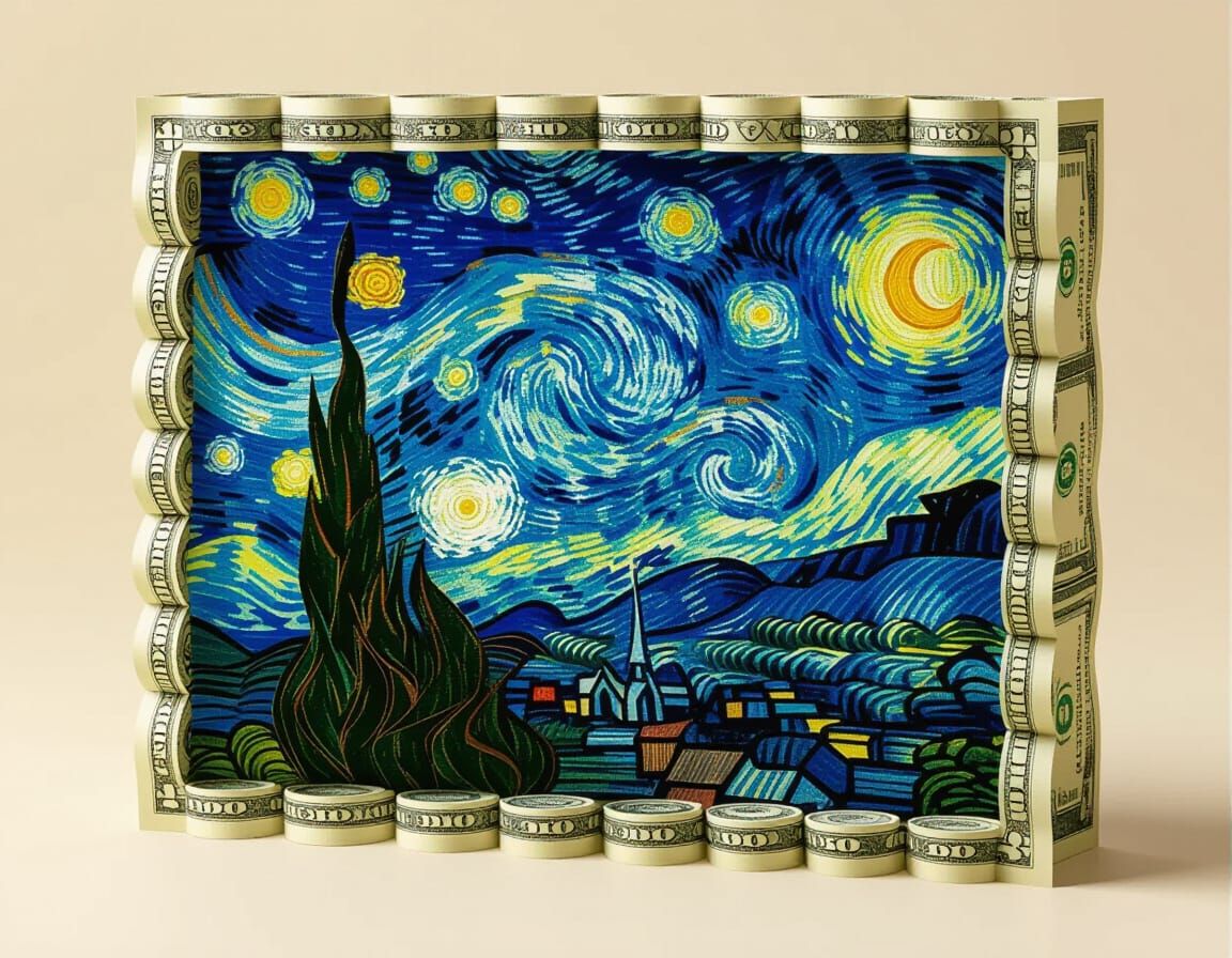 Origami Starry Night of Money in Van Gogh Style