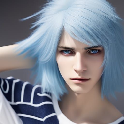 Anime Male with Blue Electricity Powers in Ghibli Style