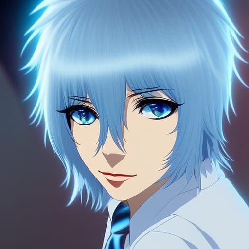Anime Male with Blue Electricity Powers as Digital Art