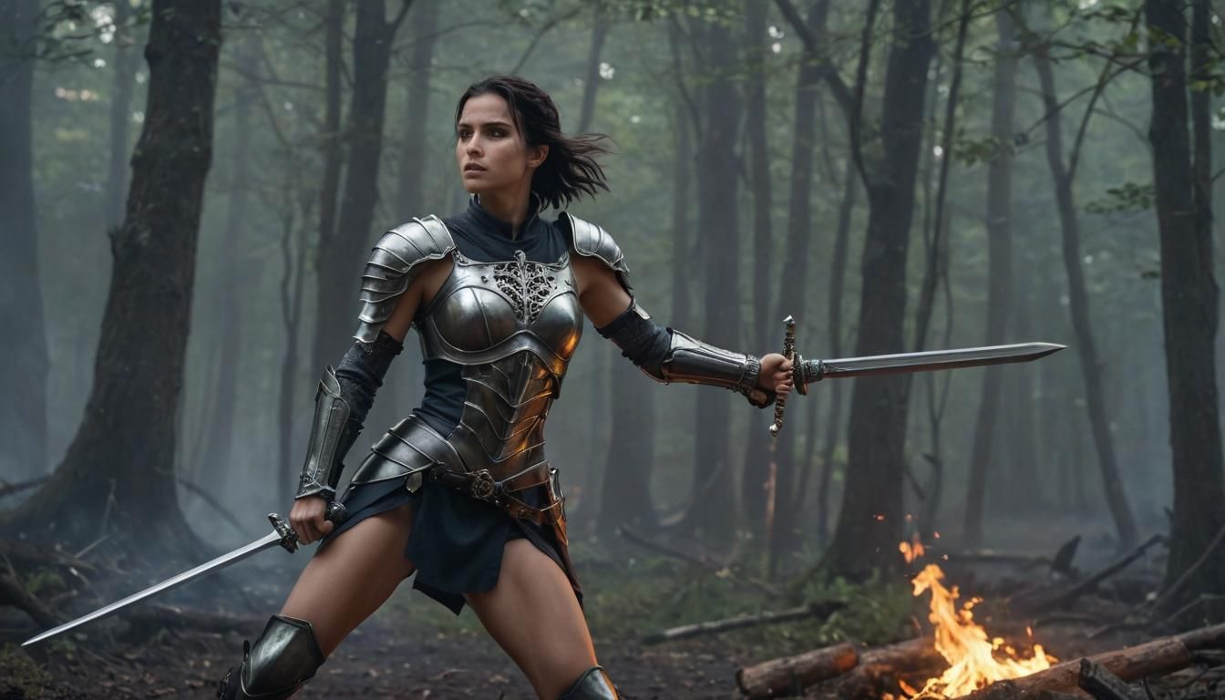 Epic Medieval Fantasy Woman Warrior in Battle