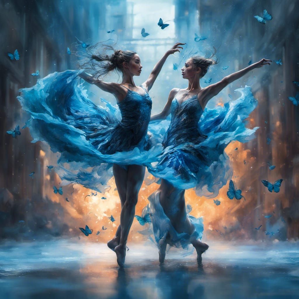 Ballerinas in Blue with Butterflies: Candy Art Style