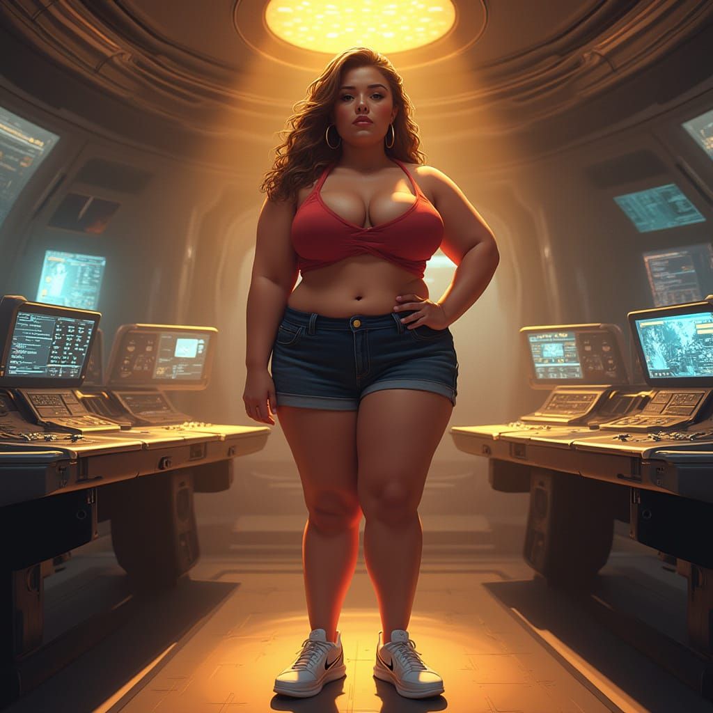 Confident Woman Embarks on USS Enterprise in Futuristic Sci-...