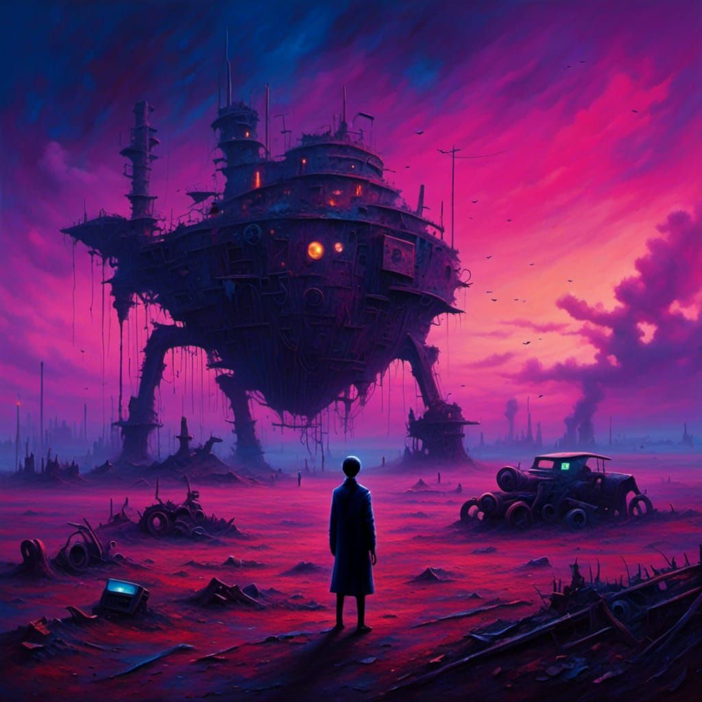 Dystopian Wasteland: Modern Impressionism in Neon Haze