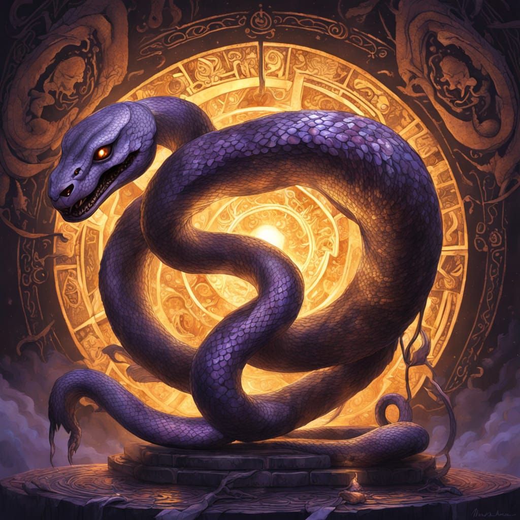 Mystical Uroborus in Ancient, Dark Fantasy Style
