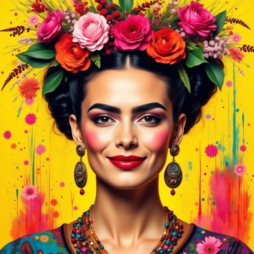 vibrant  portrait of Frida Kahlo.