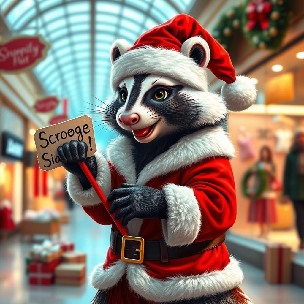 A Jolly Skunk in Santa's Attire