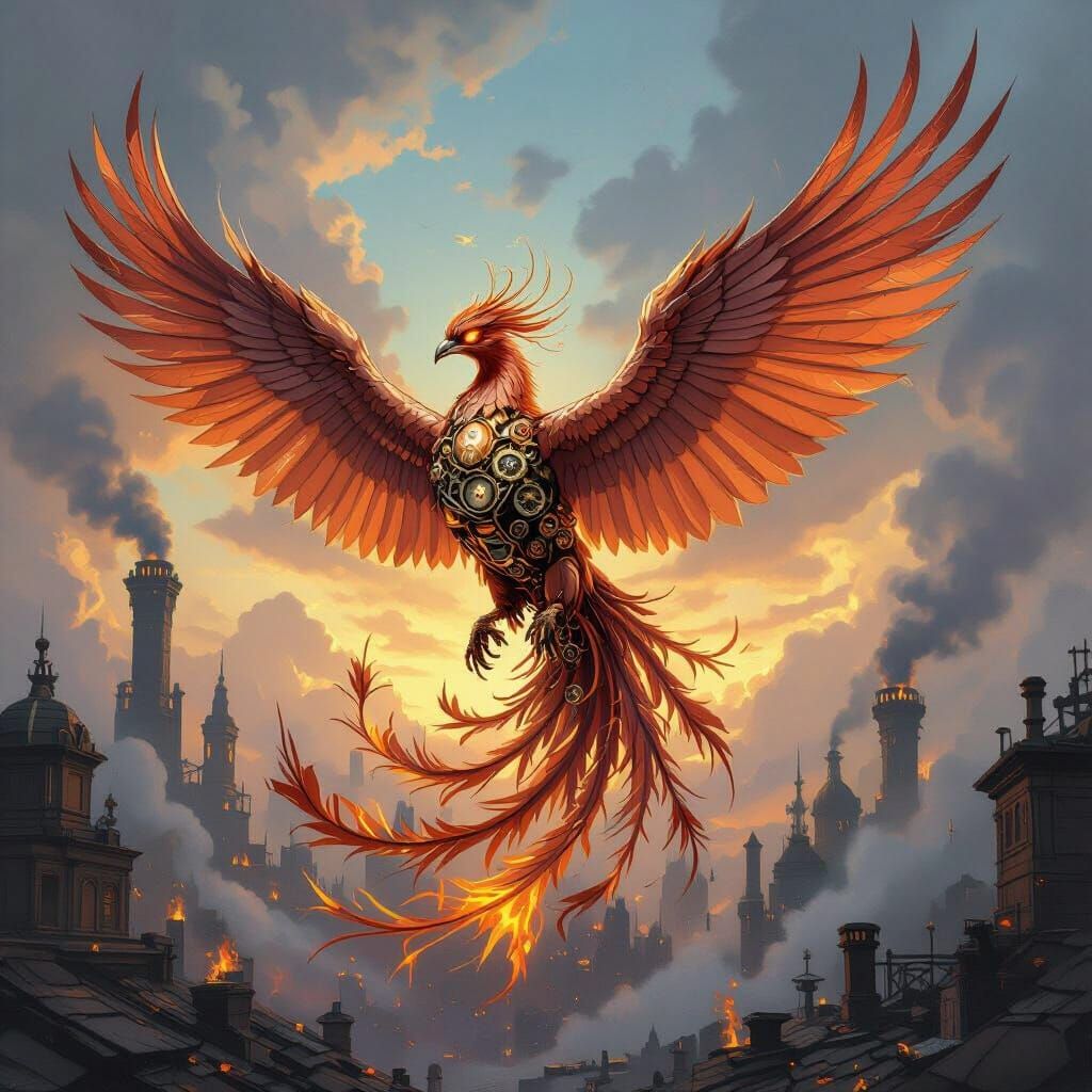 Rose Gold Steampunk Phoenix Rising From Ashes
