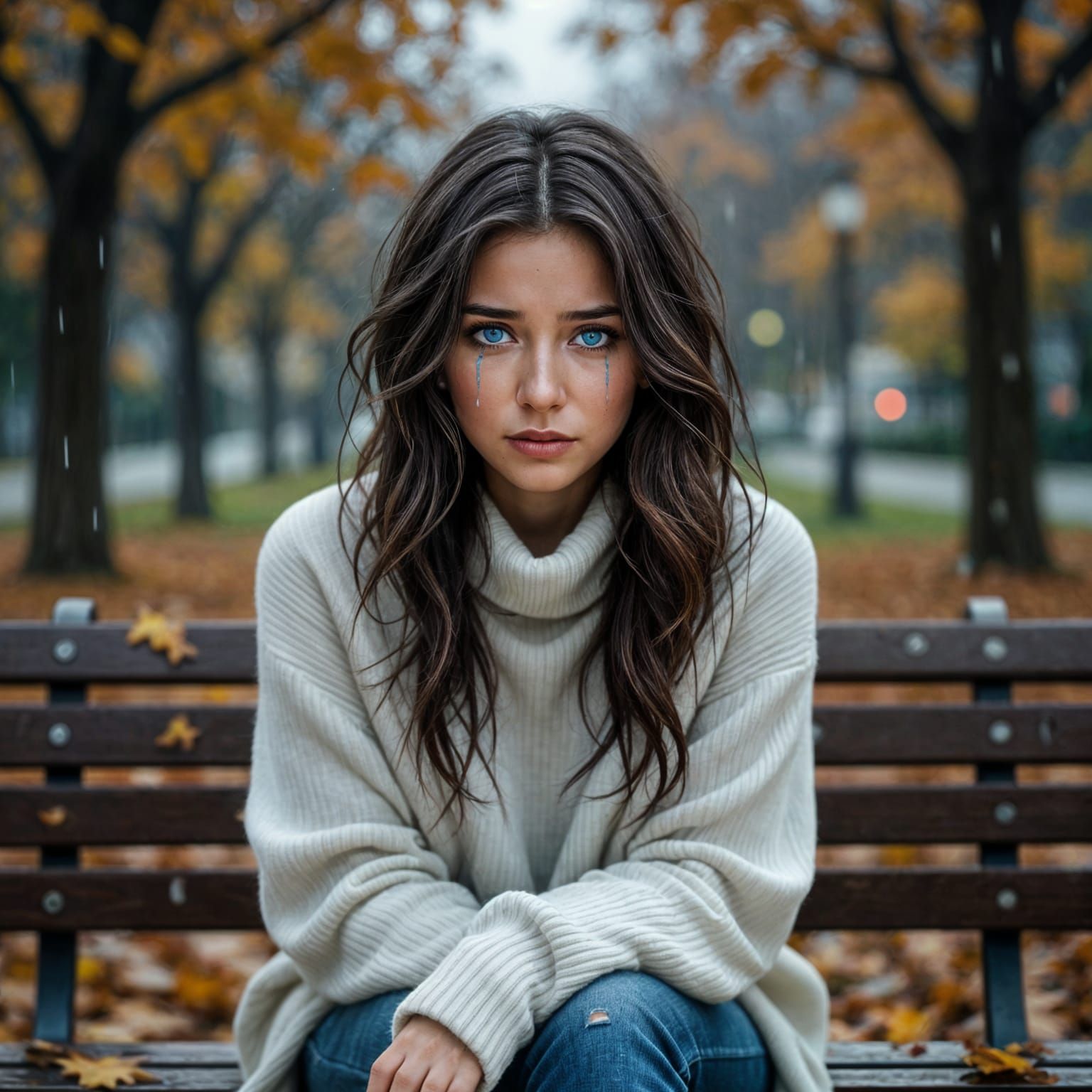 Disappointed Woman in Autumnal Park