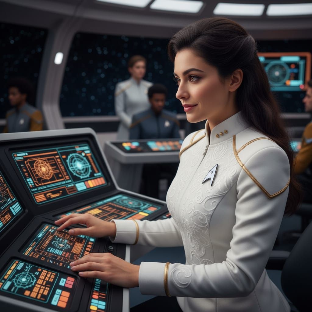 Starfleet Officer Focused at LCARS Station