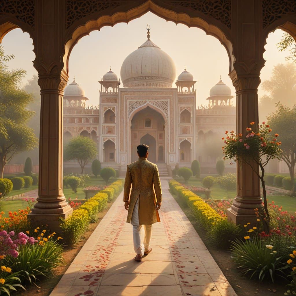 Prince Saleem in a Mughal Garden: Miniature Portrait