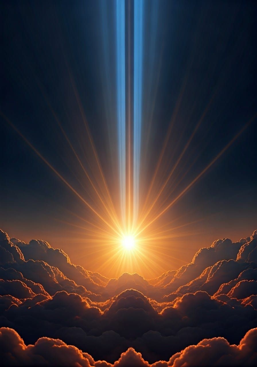 Heavenly Sunshine Beams Through Clouds