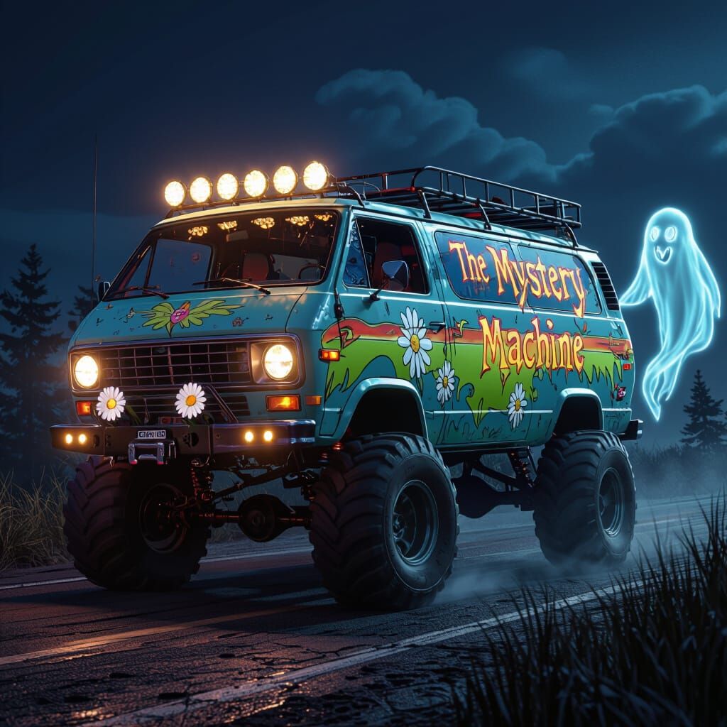 Mystery Machine Van Off-Road Adventure in Cinematic Style