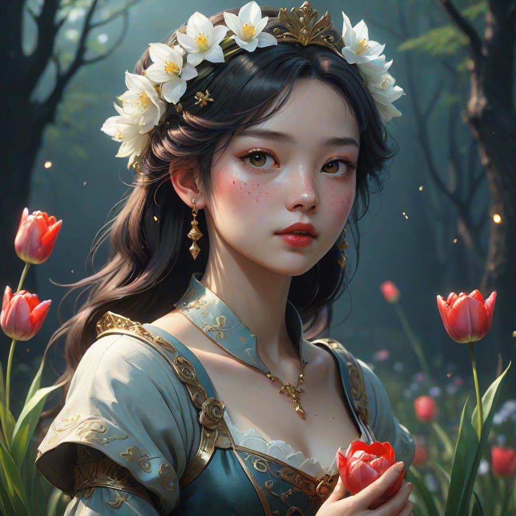 Regal Femme Fatale in Whimsical Floral Crown