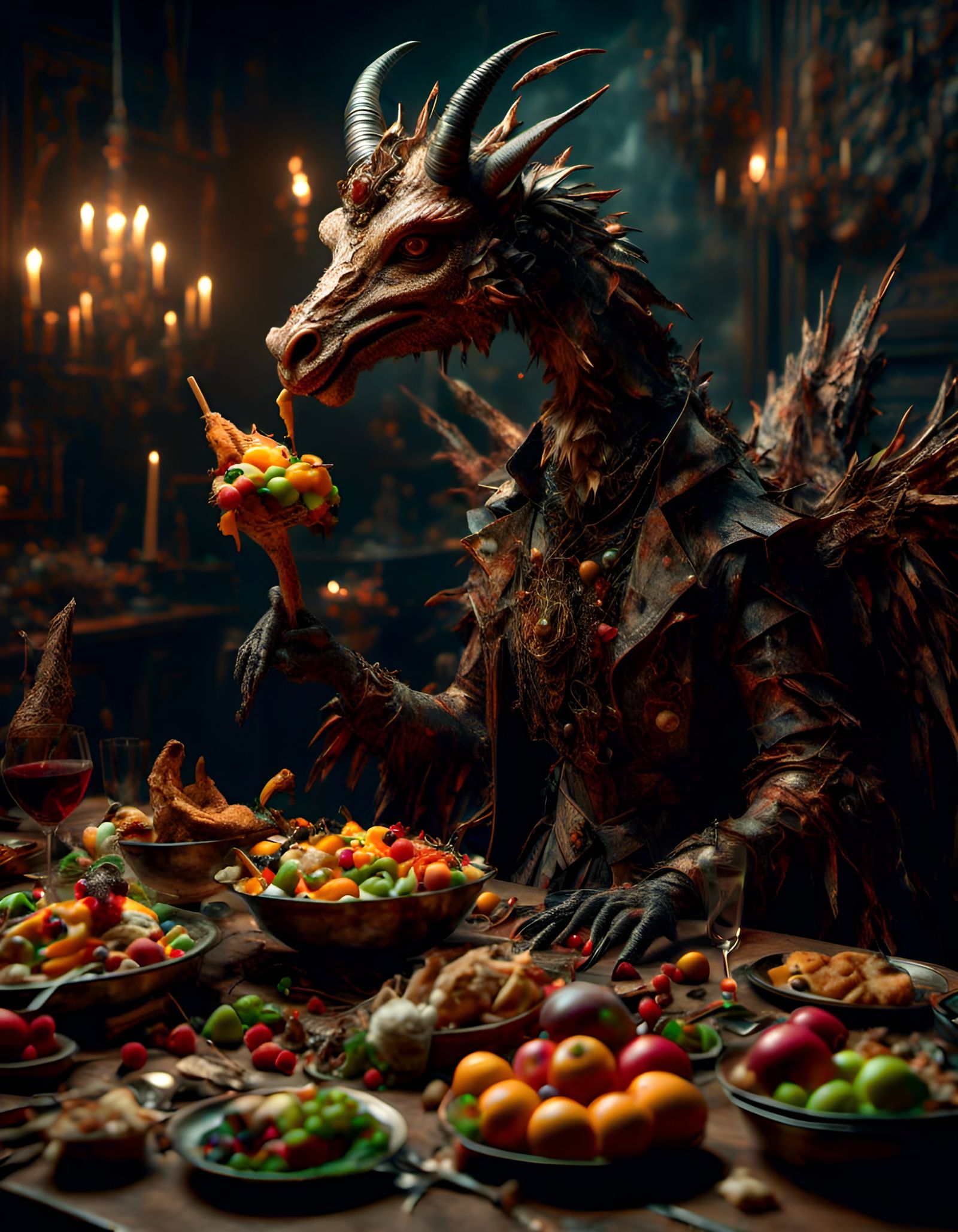 Evil Llama-Dragons Feast in Macabre Photorealism